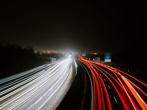 Preview wallpaper road, highway, lights, long exposure, dark