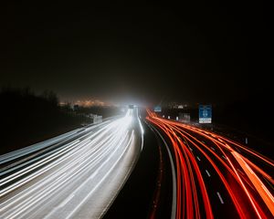 Preview wallpaper road, highway, lights, long exposure, dark