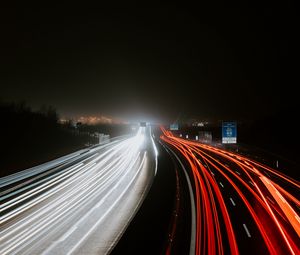Preview wallpaper road, highway, lights, long exposure, dark