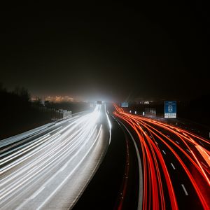 Preview wallpaper road, highway, lights, long exposure, dark