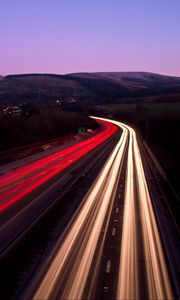 Preview wallpaper road, highway, night, light, edinburgh, long exposure