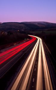 Preview wallpaper road, highway, night, light, edinburgh, long exposure