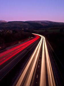 Preview wallpaper road, highway, night, light, edinburgh, long exposure