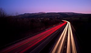 Preview wallpaper road, highway, night, light, edinburgh, long exposure