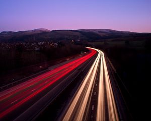 Preview wallpaper road, highway, night, light, edinburgh, long exposure