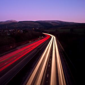 Preview wallpaper road, highway, night, light, edinburgh, long exposure