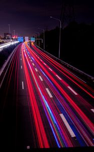 Preview wallpaper road, highway, night, lights, movement