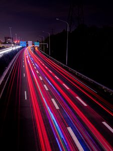 Preview wallpaper road, highway, night, lights, movement