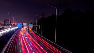 Preview wallpaper road, highway, night, lights, movement