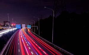Preview wallpaper road, highway, night, lights, movement