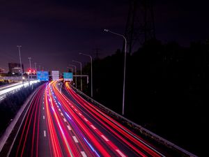 Preview wallpaper road, highway, night, lights, movement