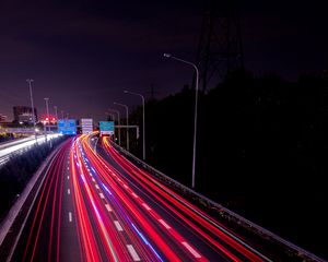 Preview wallpaper road, highway, night, lights, movement