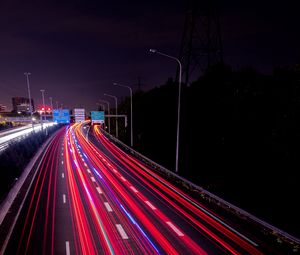 Preview wallpaper road, highway, night, lights, movement