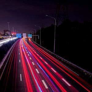 Preview wallpaper road, highway, night, lights, movement