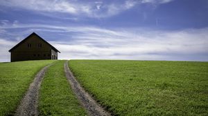 Preview wallpaper road, hill, house, nature, landscape