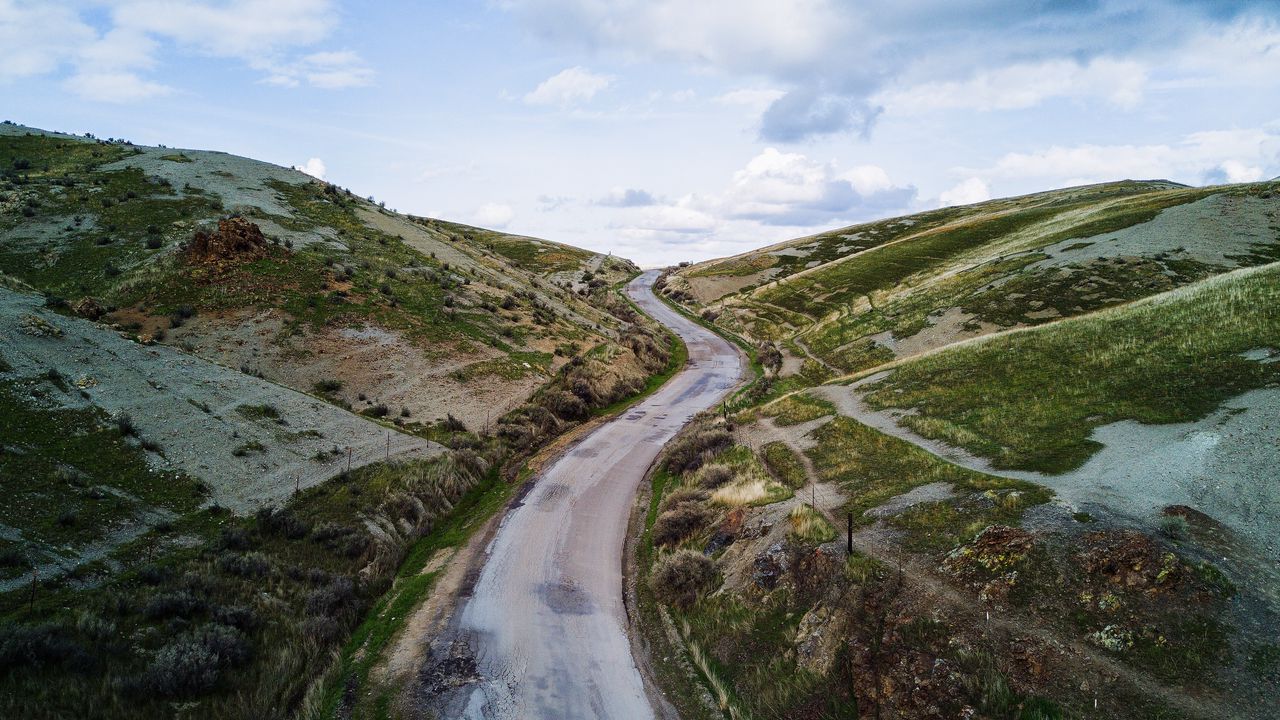 Wallpaper road, hills, aerial view, nature