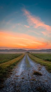 Preview wallpaper road, hills, distance, grass