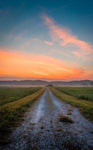 Preview wallpaper road, hills, distance, grass