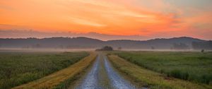 Preview wallpaper road, hills, distance, grass