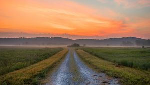 Preview wallpaper road, hills, distance, grass