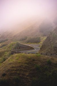 Preview wallpaper road, hills, fog, nature, morning