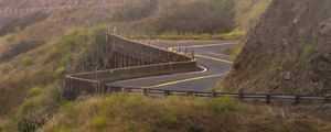 Preview wallpaper road, hills, fog, nature, morning