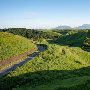 Preview wallpaper road, hills, grass, landscape