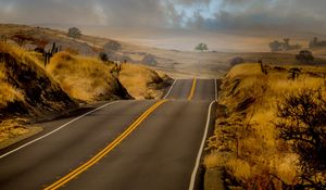 Preview wallpaper road, hills, marking, grass