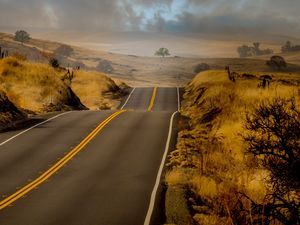 Preview wallpaper road, hills, marking, grass