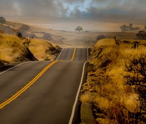 Preview wallpaper road, hills, marking, grass