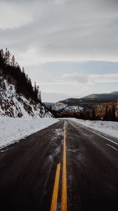 Preview wallpaper road, hills, marking, snow, snowy