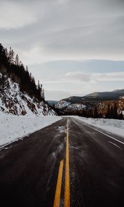 Preview wallpaper road, hills, marking, snow, snowy