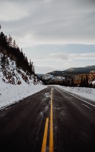 Preview wallpaper road, hills, marking, snow, snowy