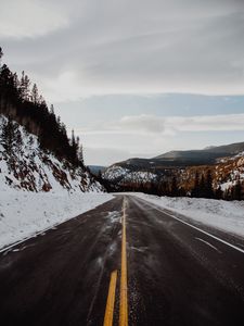 Preview wallpaper road, hills, marking, snow, snowy