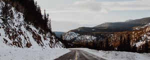 Preview wallpaper road, hills, marking, snow, snowy