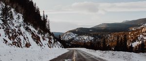 Preview wallpaper road, hills, marking, snow, snowy