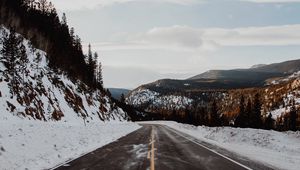Preview wallpaper road, hills, marking, snow, snowy