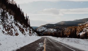 Preview wallpaper road, hills, marking, snow, snowy