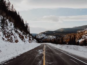Preview wallpaper road, hills, marking, snow, snowy
