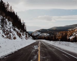 Preview wallpaper road, hills, marking, snow, snowy