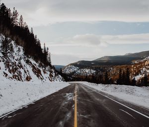 Preview wallpaper road, hills, marking, snow, snowy