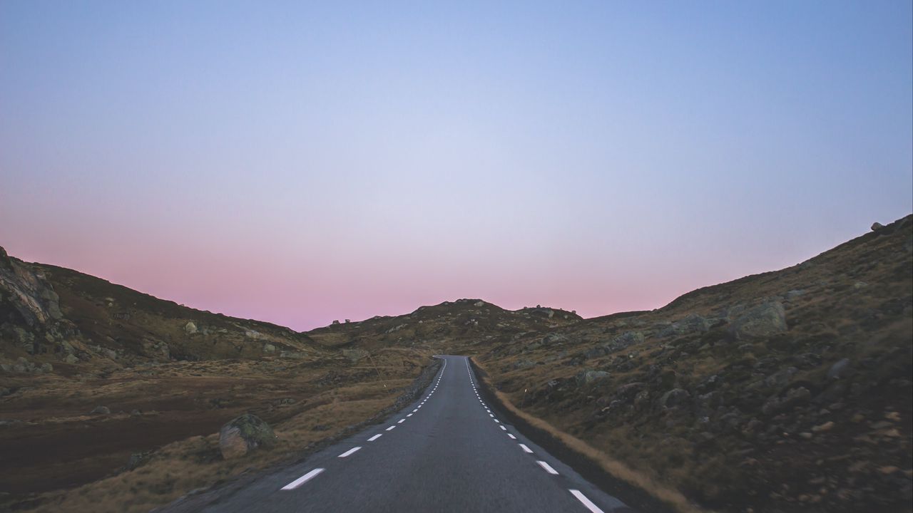Wallpaper road, hills, stones, dusk, nature