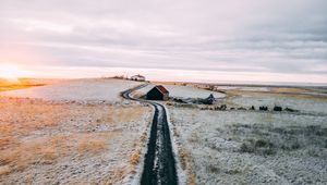 Preview wallpaper road, house, snow, solitude, silence