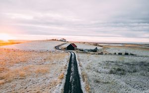 Preview wallpaper road, house, snow, solitude, silence