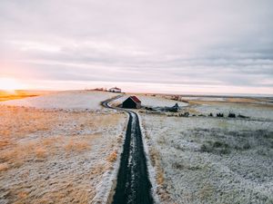 Preview wallpaper road, house, snow, solitude, silence