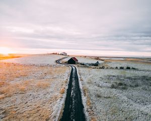 Preview wallpaper road, house, snow, solitude, silence