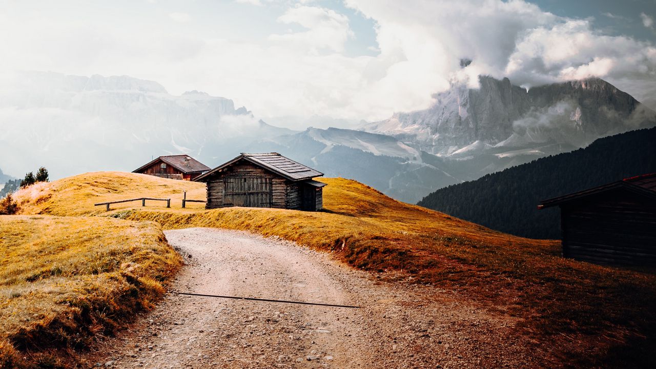 Wallpaper road, houses, hills, landscape