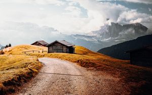 Preview wallpaper road, houses, hills, landscape