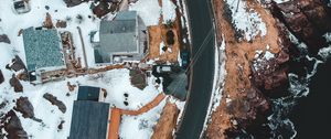 Preview wallpaper road, houses, roofs, aerial view