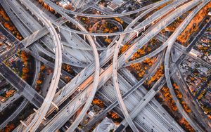 Preview wallpaper road junction, roads, aerial view, interchange road, fork, sunset, los angeles